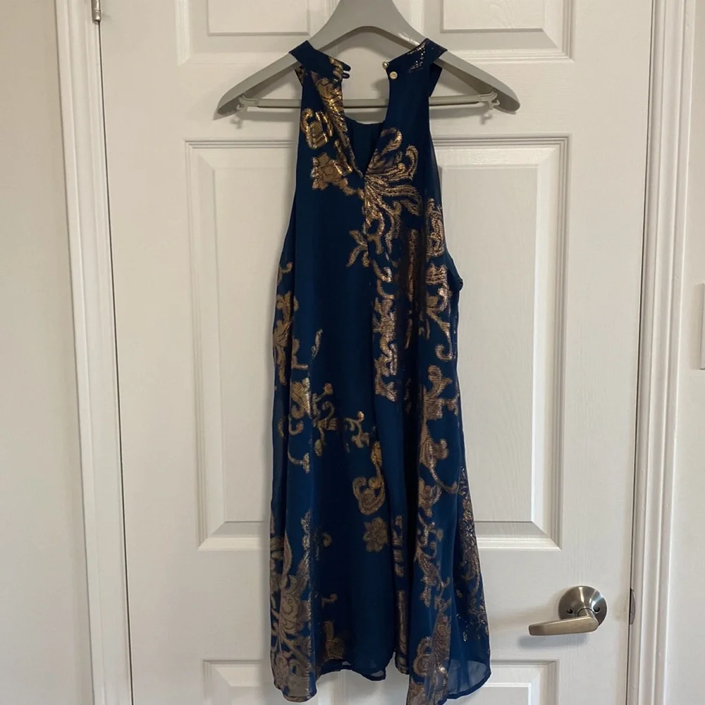 Green & Gold High Neck Babydoll Dress by One Clothing LA - Picture 5 of 12